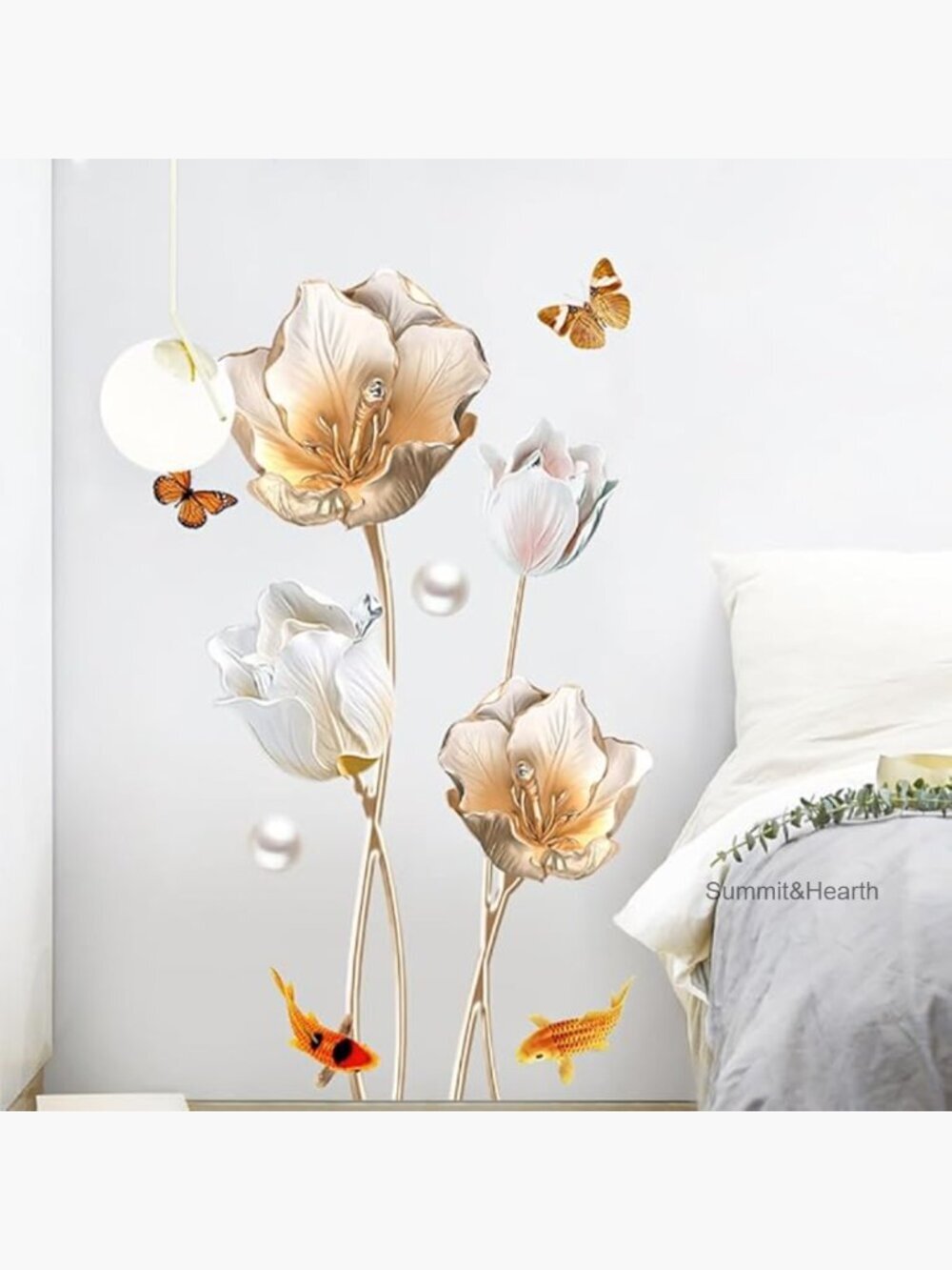 36 Inch 3D Flower Wall Art Sticker Vinyl Decal for Living Room Bedroom Decor